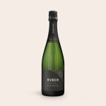 Green bottle of champagne with a personalized label for any occasion, printed with a name, date and Happy Birthday message