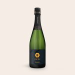 Green champagne bottle with a personalized label featuring a gold B in a hexagon, the word BAIDU, and DANIEL printed below