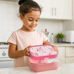 Pink Mepal lunchbox with a unicorn design and the name Lily printed on the lid Their name makes lunchtime special
