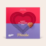 A personalized Milka Hearts 3D Gift Box printed with Happy Valentines Day and the name Phoebe