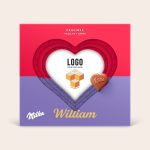 Personalised Milka Hearts 3D Gift Box printed with a logo and the name William
