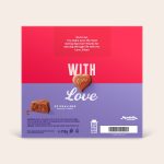Milka hearts in Personalised 3D Gift Box with custom message Love Ethan for Lisa and hazelnut pralines.