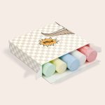 Personalized box of sidewalk chalk with dinosaur roar design printed on the custom packaging