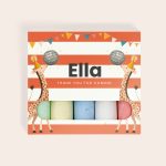 Personalized chalk set with printed giraffes and Ella Thank You For Coming message