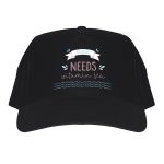 Black baseball cap printed with the name Emma and the text Needs Vitamin Sea and ocean waves