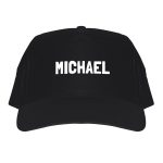 Black baseball cap printed with the name MICHAEL in white text.