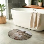 Round personalised bath mat printed with a photo of a couple and the text I LOVE YOU perfect for any bathroom