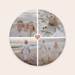 A personalized bath mat printed with four family photos and a heart in the center, ready to make any bathroom a personal haven