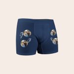 Blue personalised boxer shorts with white lightning bolts and printed photos of two boys. Create boxer shorts that are as unique as he is.