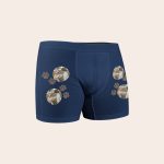 Blue personalized boxer shorts printed with a boy and dog photo and paw prints to create unique boxer shorts