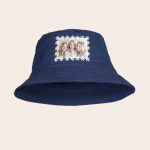 Navy personalized bucket hat printed with a photo of three women framed by white daisies