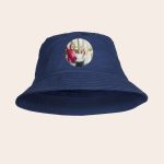 Navy personalised bucket hat printed with a photo of three friends laughing