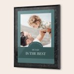 Black marble look certificate for best dads, printed with a personalized photo of a dad holding his child and text My Dad Is The Best