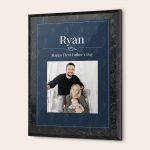 A personalized certificate for the best dads, printed with a photo of a family and text "Ryan Happy First Father's Day."