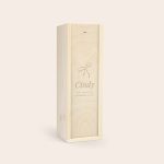 Personalized engraved wooden gift box for Moet & Chandon champagne with the name Cindy and a Christmas message