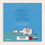 Personalized bedtime story book with a blue cover, yellow stars, and text featuring the name Jayden, showing a chick and an elephant.