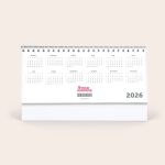 White personalised desktop calendar 2026. Custom printed year calendar.