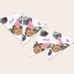Personalised garland - Triangle - M - 5m printed with a custom photo, name Leah, and the number 96.