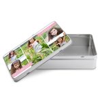 Personalized first communion memory tin printed with a photo collage and the name Isabella, to protect precious memories