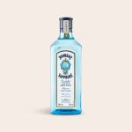A full bottle of Bombay Sapphire gin with a light blue label and silver cap, ready to surprise your loved ones.