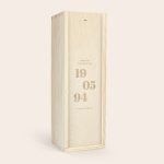 Engraved wooden case for Hendrick's gin, personalized with "Happily Married On 19 05 94 Clive & Sally"