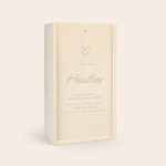 Personalized gin and tonic gift set in a wooden case engraved with I Love You Heather and a heart