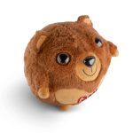 Brown inflatable teddy bear with a personalized name embroidered in pink on its tummy