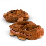 Two brown personalized inflatable teddy bears with embroidered name capability shown collapsed for letterbox delivery
