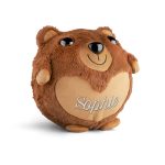 Brown inflatable teddy bear with the name Sophie embroidered in silver on its tummy, fitting through any letterbox