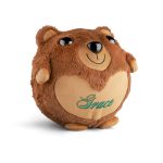 Brown inflatable teddy bear personalized with the embroidered name Grace in teal lettering on its tummy