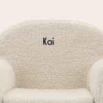 Off-white Personalised Kids Teddy Chair with the name Kai embroidered in dark blue on the backrest