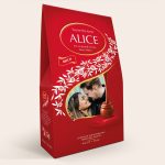 A personalized red Lindor chocolate gift box with a photo of a couple, the name Alice, and text saying You're the best.