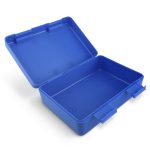 Open blue lunch box for a personalized design