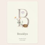 Personalized Milestone letter baby poster printed with an initial B, tortoise, daisies, and baby name Brooklyn