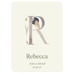 Milestone letter baby poster with a printed initial R, owl, Rebecca and birth details