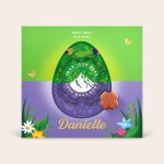 Personalized Milka 3D gift box for Easter, printed with an egg design featuring Your Logo Here, and the name Danielle.
