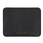 Black leather mousepad with engraved name Richard and decorative pattern