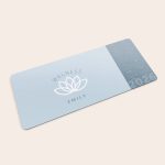 Personalised mouse mat with Wellness lotus design, the name Emily, and a 2026 calendar printed on it
