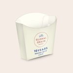 Personalised paper treat cups - 8 pcs, white with custom printed logo and text "Global Grain Bakery 10 Years Baking with Love"