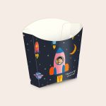 Personalised paper treat cups - 8 pcs, space-themed with a custom photo printed inside a rocket and