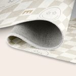 Personalised play mat 75 x 122 cm with checkerboard pattern and playful star design printed on soft fabric