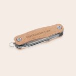 Personalized multi-tool pocket knife with beech wood handle engraved with Mark's pocket knife, a pocket companion