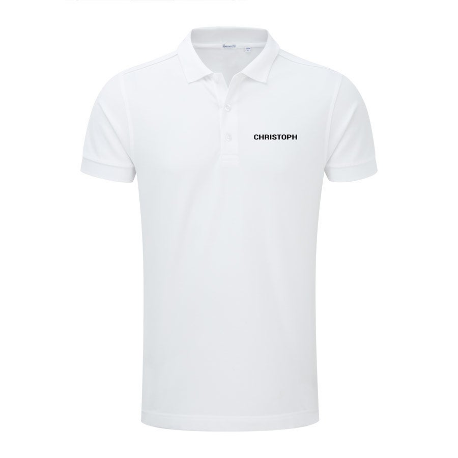 White polo shirt printed with the name CHRISTOPH customizable with your own design