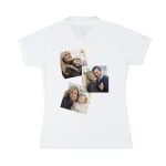White personalized polo shirt printed with three custom photos