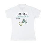 White polo shirt printed with Alexis Shine Bright Like A Diamond design