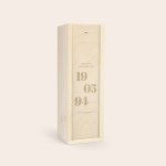 Personalized Bacardi white rum in an engraved wooden case with a custom date and names