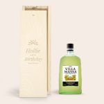 Limoncello Villa Massa liqueur in an engraved wooden case with a birthday design for Hollie