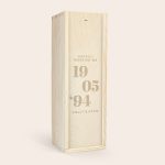Engraved wooden case for Limoncello Villa Massa liqueur with custom date and names for a special surprise