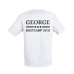 White mens sport shirt with printed name George and Bootcamp 2018 text with three stars