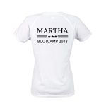 Sporty and fashionable ladies sports t-shirt with name MARTHA BOOTCAMP 2018 printed on the back.